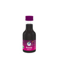 Kleine 100-ml-Flasche Aronia 100% Direktsaft, dunkelroter Saft, magenta Etikett, lila Verschluss, Bio-Siegel.