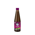 Aronia-Direktsaftflasche mit Badge "100% deutscher Bioanbau" und Hinweis: 100 ml täglich, 1:1 oder 1:2 mit Wasser
