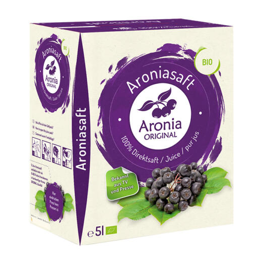 Packshot: Organic aronia berry juice 5 liter box