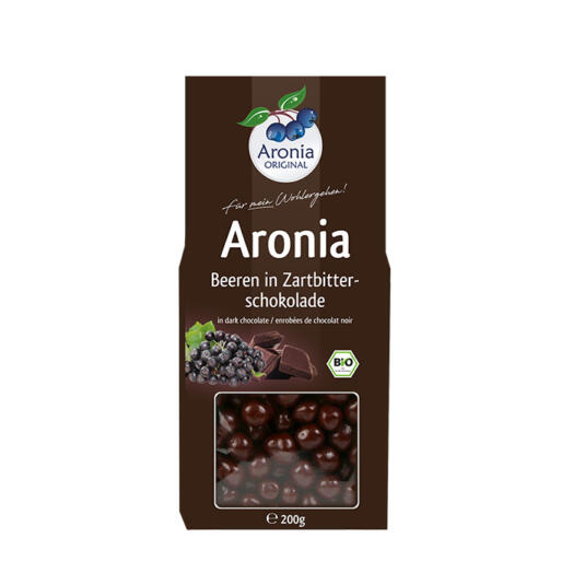 Packshot: Aroniabeeren in Zartbitterschokolade Bio 200 g