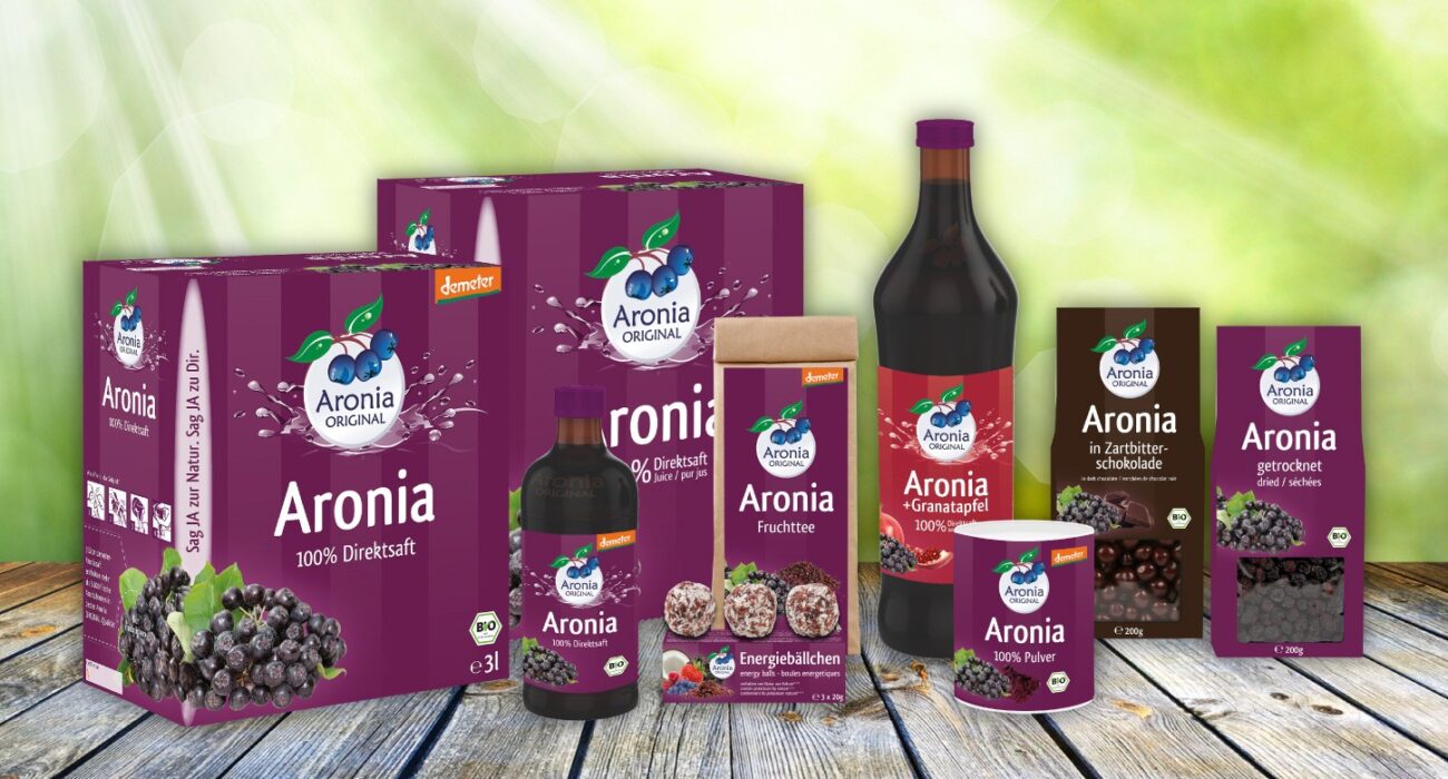 Nach Verpackungsrelaunch neues Design für Aronia Original Produkte